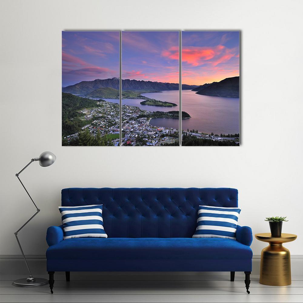 Queenstown At Dusk Canvas Wall Art-3 Horizontal-Gallery Wrap-37" x 24"-Tiaracle
