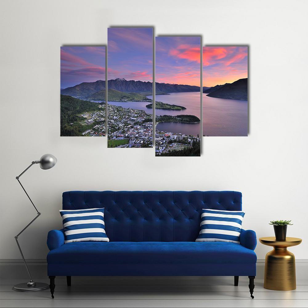 Queenstown At Dusk Canvas Wall Art-4 Pop-Gallery Wrap-50" x 32"-Tiaracle