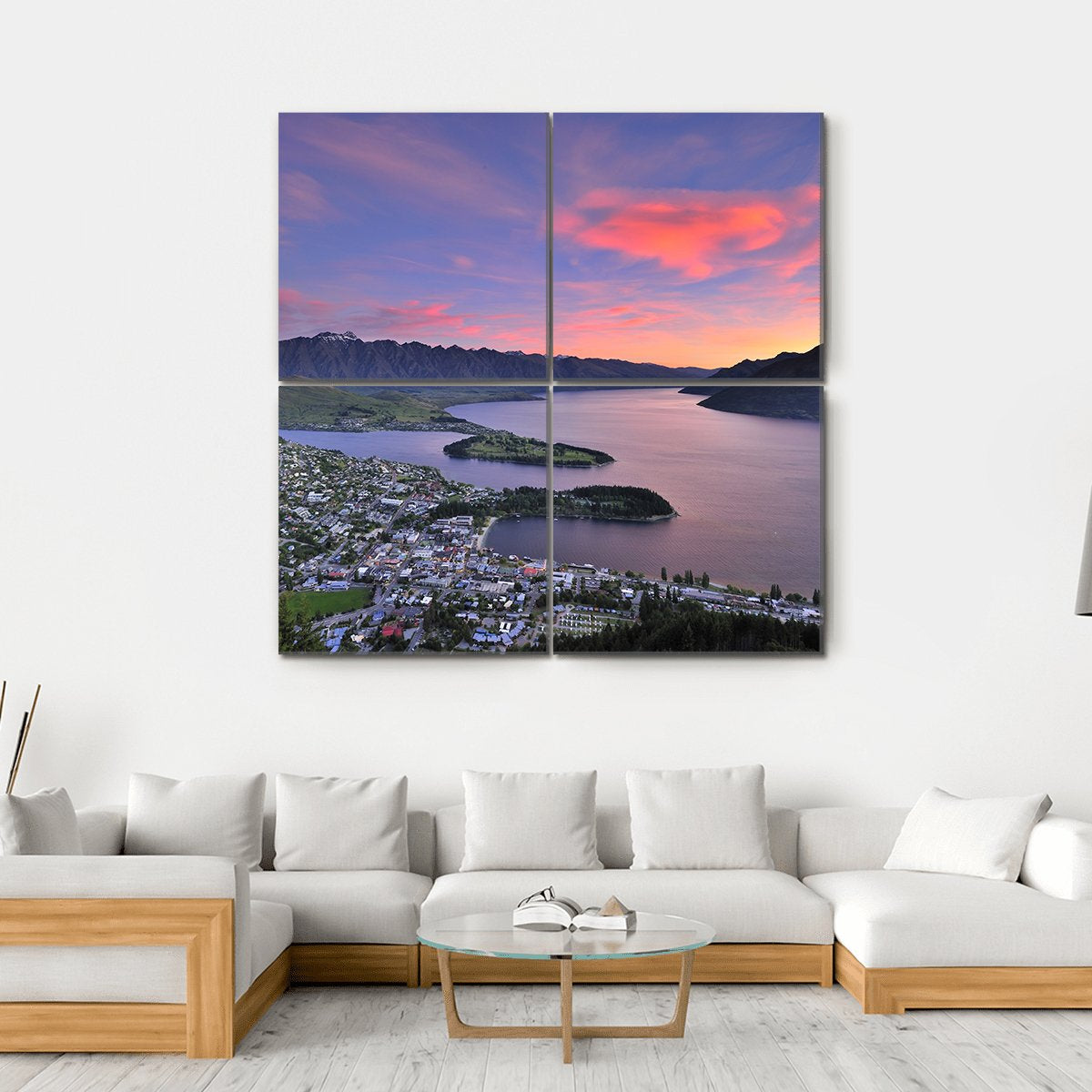 Queenstown At Dusk Canvas Wall Art-4 Square-Gallery Wrap-17" x 17"-Tiaracle
