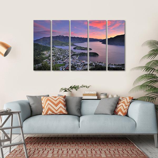 Queenstown At Dusk Canvas Wall Art-5 Horizontal-Gallery Wrap-22" x 12"-Tiaracle