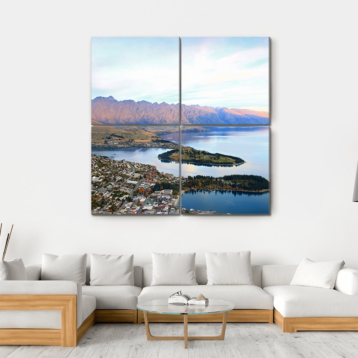 Queenstown Downtown Aerial View Canvas Wall Art-4 Square-Gallery Wrap-17" x 17"-Tiaracle