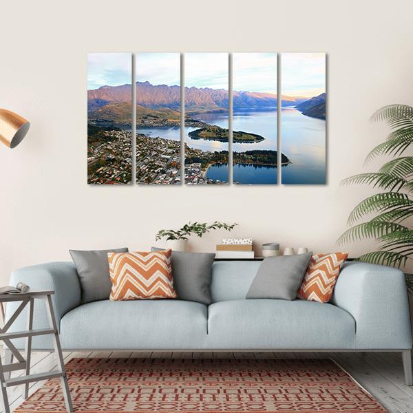 Queenstown Downtown Aerial View Canvas Wall Art-5 Horizontal-Gallery Wrap-22" x 12"-Tiaracle
