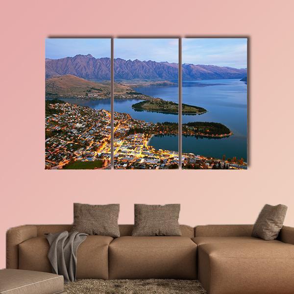 Queenstown Downtown At Dusk Canvas Wall Art-3 Horizontal-Gallery Wrap-37" x 24"-Tiaracle
