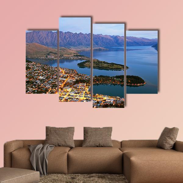 Queenstown Downtown At Dusk Canvas Wall Art-4 Pop-Gallery Wrap-50" x 32"-Tiaracle
