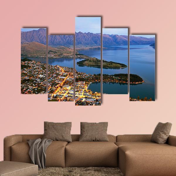 Queenstown Downtown At Dusk Canvas Wall Art-5 Pop-Gallery Wrap-47" x 32"-Tiaracle