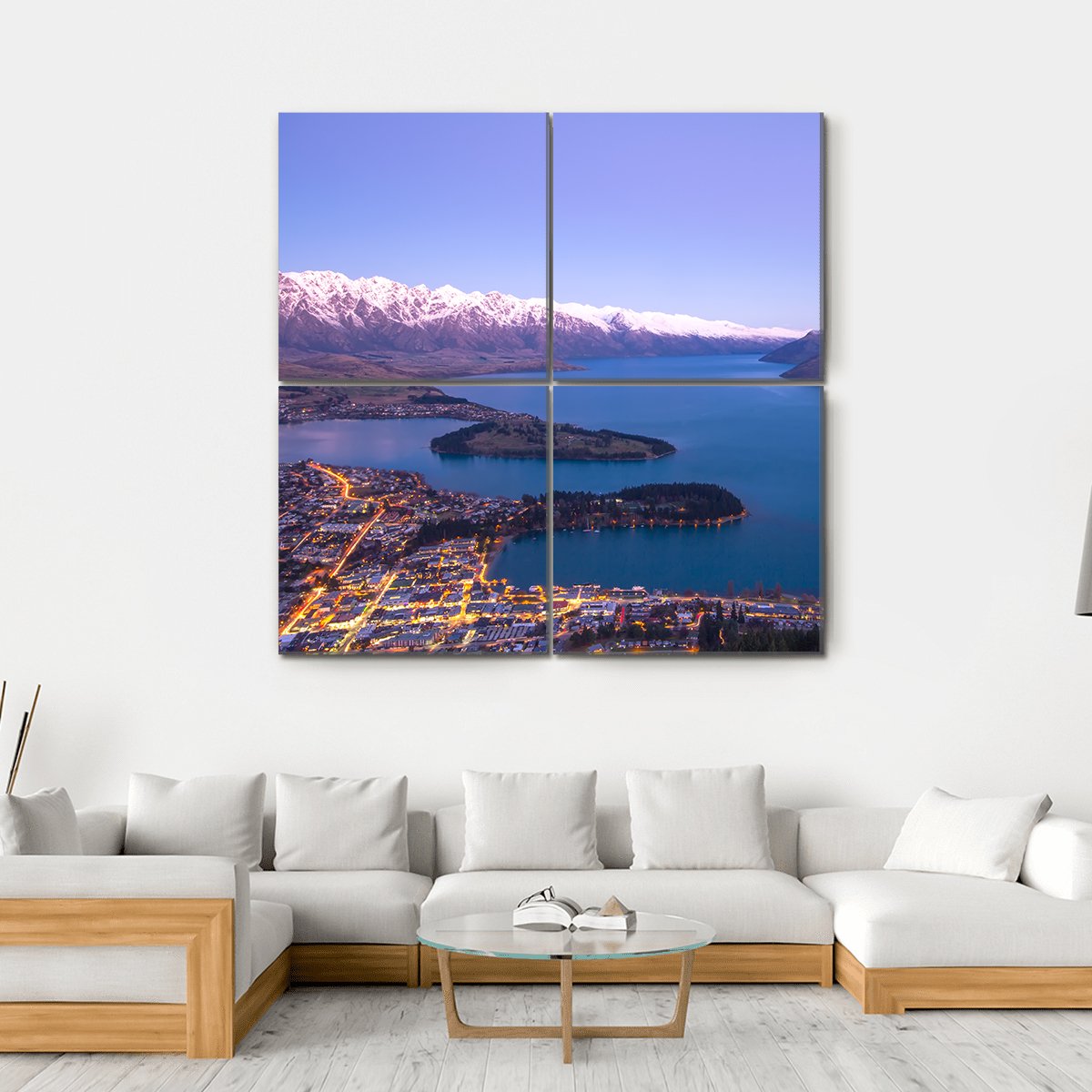 Queenstown During Sunset New Zealand Canvas Wall Art-4 Square-Gallery Wrap-17" x 17"-Tiaracle