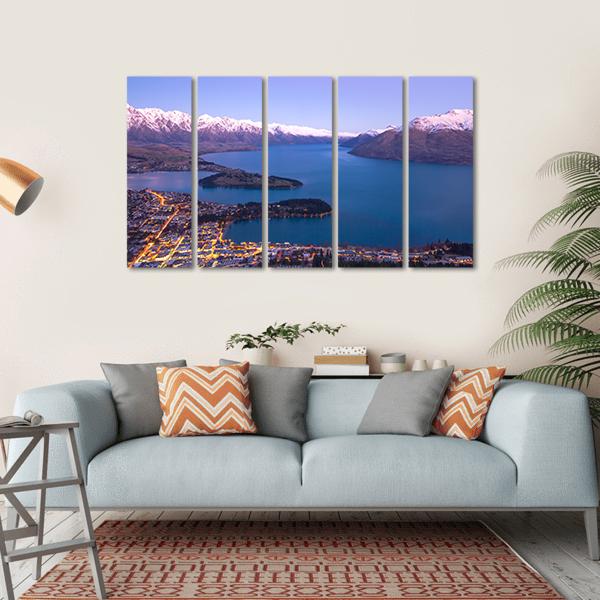 Queenstown During Sunset New Zealand Canvas Wall Art-5 Horizontal-Gallery Wrap-22" x 12"-Tiaracle