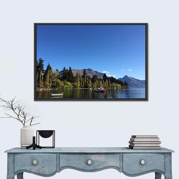 Queenstown Waterfront turquoise Crystal Clear Water Canvas Wall Art-1 Piece-Floating Frame-24" x 16"-Tiaracle