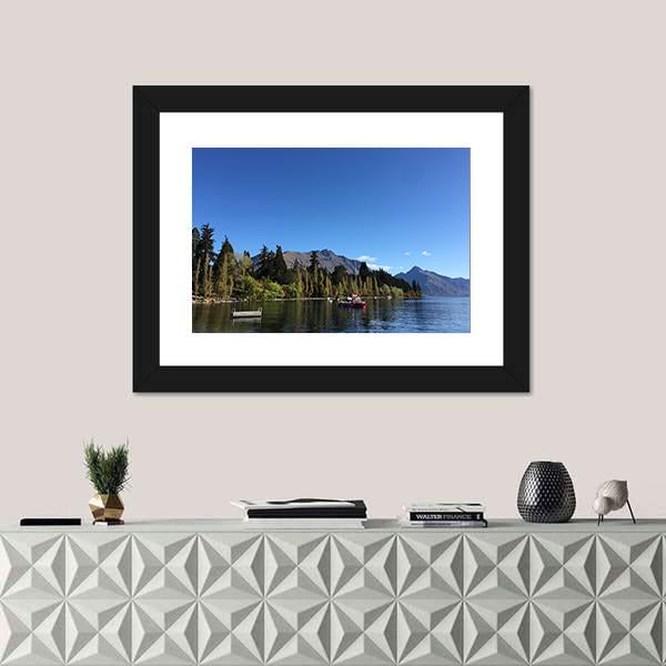 Queenstown Waterfront turquoise Crystal Clear Water Canvas Wall Art-1 Piece-Framed Print-20" x 16"-Tiaracle