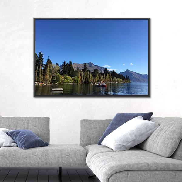 Queenstown Waterfront turquoise Crystal Clear Water Canvas Wall Art-3 Horizontal-Gallery Wrap-25" x 16"-Tiaracle