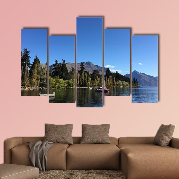 Queenstown Waterfront turquoise Crystal Clear Water Canvas Wall Art-5 Pop-Gallery Wrap-47" x 32"-Tiaracle