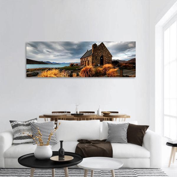 Quiet Church By A Glacier Lake Panoramic Canvas Wall Art-1 Piece-36" x 12"-Tiaracle