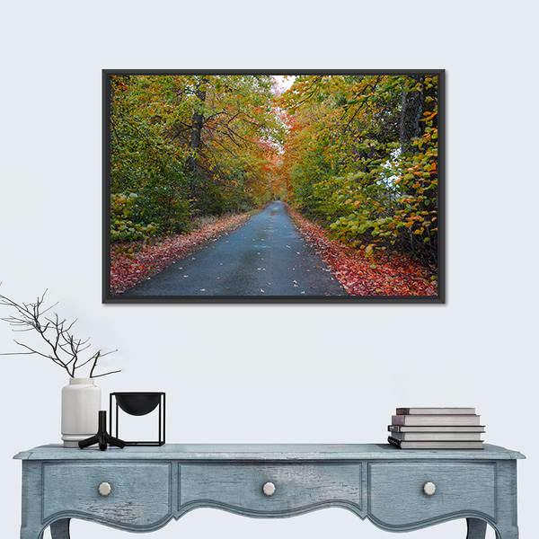 Quiet Leafy Country Lane Canvas Wall Art-1 Piece-Floating Frame-24" x 16"-Tiaracle