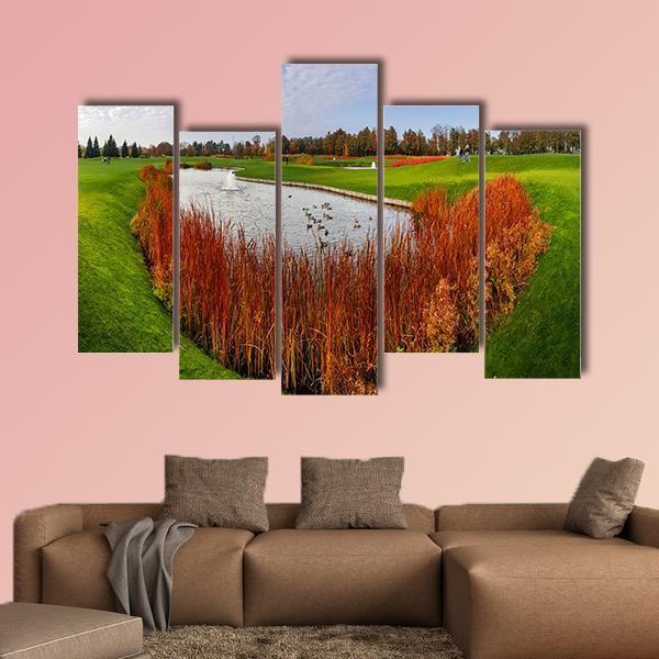 Pond & Green Meadow Canvas Wall Art-5 Pop-Gallery Wrap-47" x 32"-Tiaracle