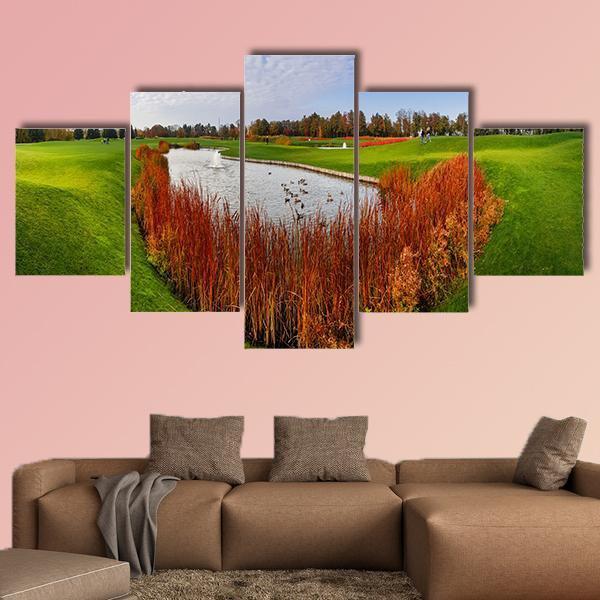 Pond & Green Meadow Canvas Wall Art-5 Star-Gallery Wrap-62" x 32"-Tiaracle