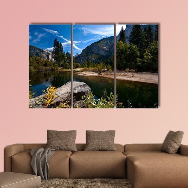 Quiet River In Yosemite Valley Canvas Wall Art-5 Pop-Gallery Wrap-47" x 32"-Tiaracle
