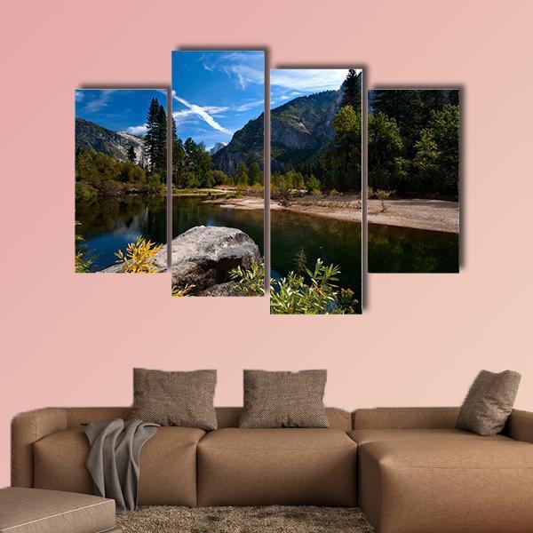 Quiet River In Yosemite Valley Canvas Wall Art-4 Pop-Gallery Wrap-50" x 32"-Tiaracle