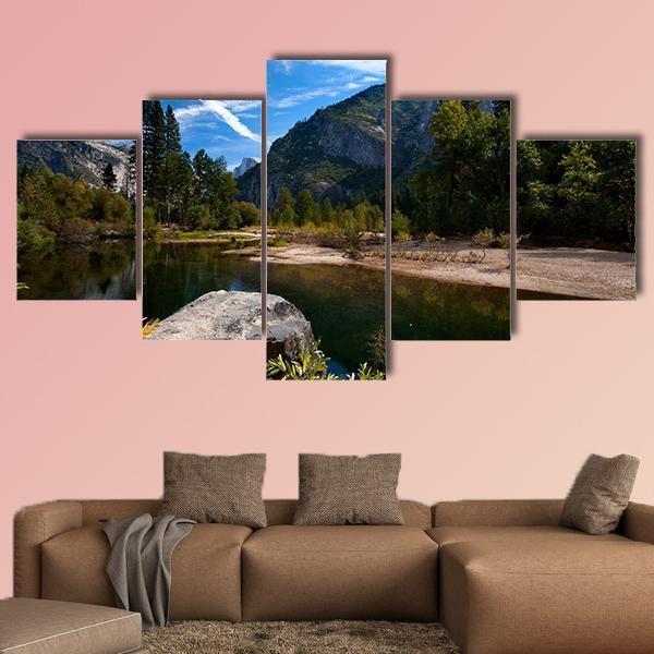Quiet River In Yosemite Valley Canvas Wall Art-5 Star-Gallery Wrap-62" x 32"-Tiaracle