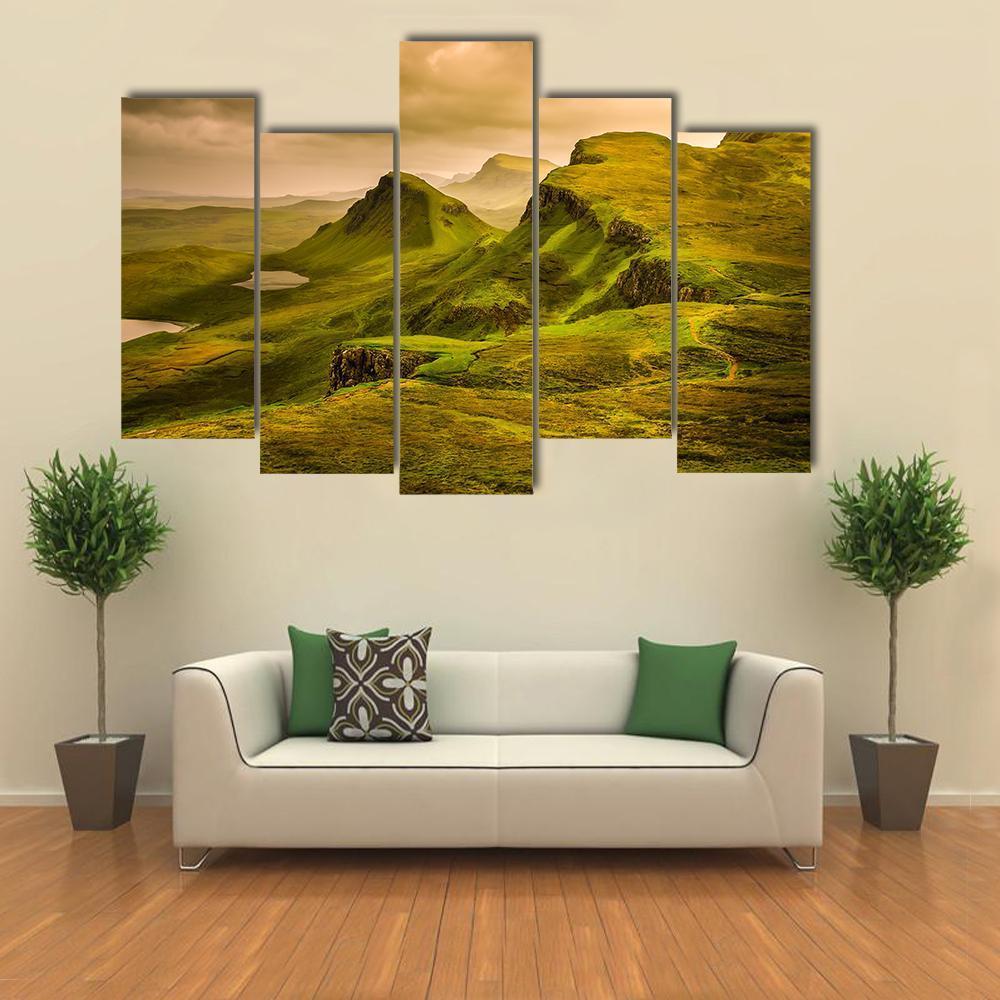 Quiraing Mountains Sunset Canvas Wall Art-5 Pop-Gallery Wrap-47" x 32"-Tiaracle