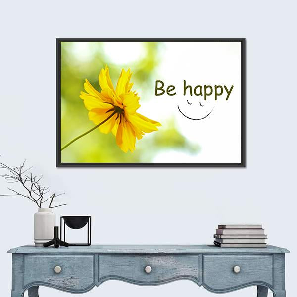 Quote "Be Happy" Canvas Wall Art-1 Piece-Floating Frame-24" x 16"-Tiaracle
