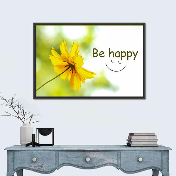 Quote "Be Happy" Canvas Wall Art-1 Piece-Floating Frame-24" x 16"-Tiaracle