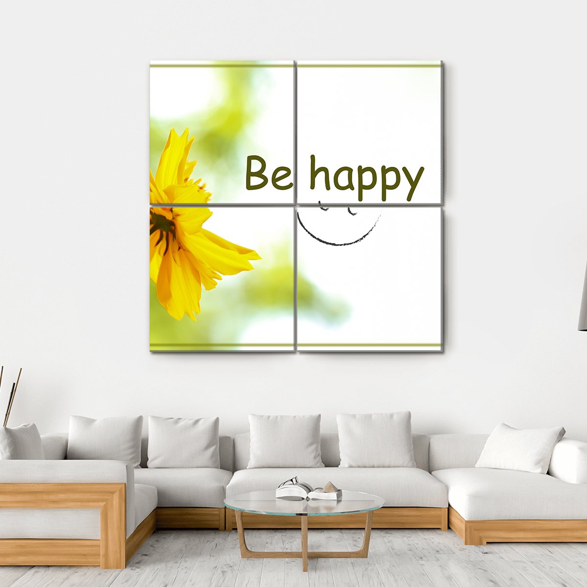 Quote "Be Happy" Canvas Wall Art-4 Square-Gallery Wrap-17" x 17"-Tiaracle