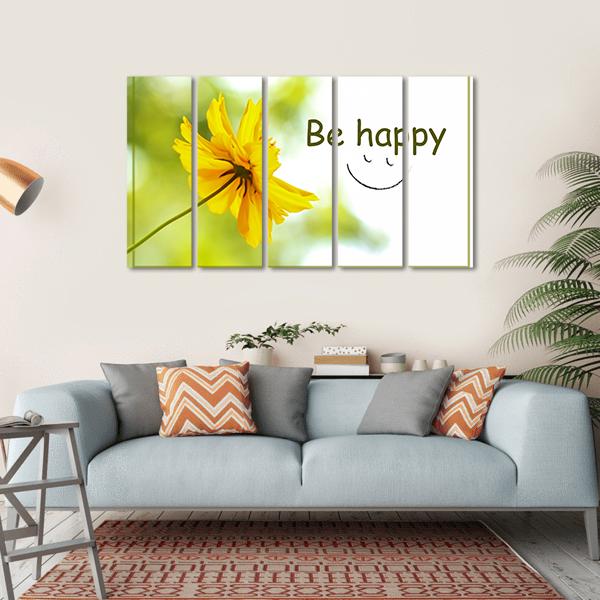 Quote "Be Happy" Canvas Wall Art-5 Horizontal-Gallery Wrap-22" x 12"-Tiaracle