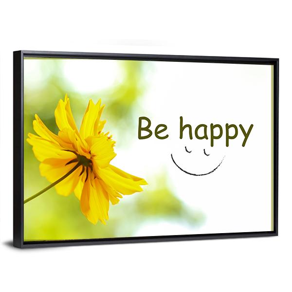 Quote "Be Happy" Canvas Wall Art-3 Horizontal-Gallery Wrap-25" x 16"-Tiaracle