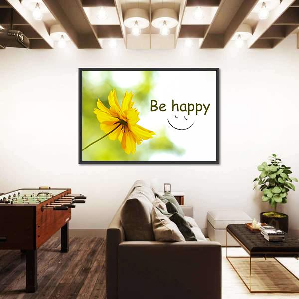 Quote "Be Happy" Canvas Wall Art-5 Horizontal-Gallery Wrap-22" x 12"-Tiaracle