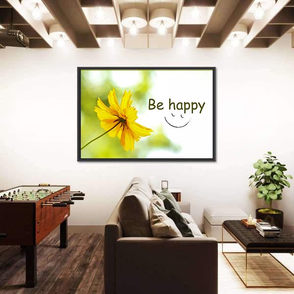 Quote "Be Happy" Canvas Wall Art-3 Horizontal-Gallery Wrap-25" x 16"-Tiaracle