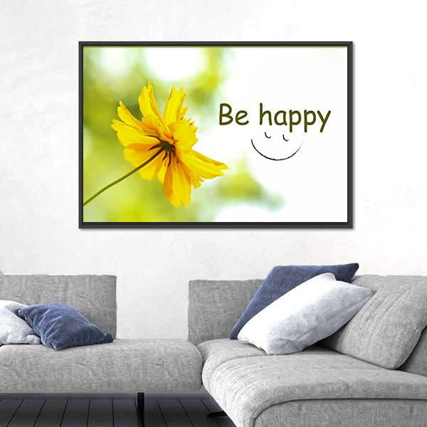 Quote "Be Happy" Canvas Wall Art-3 Horizontal-Gallery Wrap-25" x 16"-Tiaracle