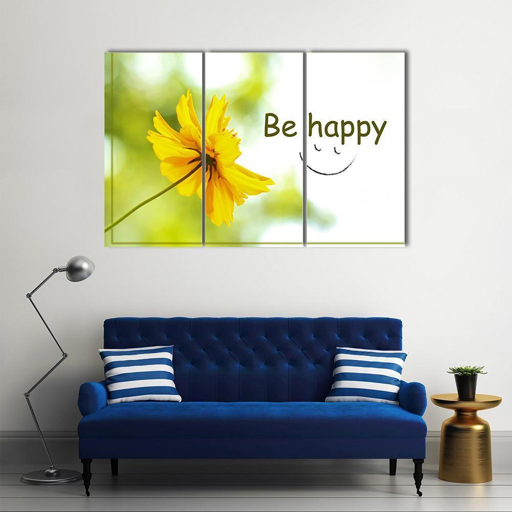 Quote "Be Happy" Canvas Wall Art-3 Horizontal-Gallery Wrap-37" x 24"-Tiaracle