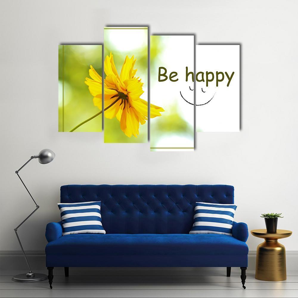 Quote "Be Happy" Canvas Wall Art-4 Pop-Gallery Wrap-50" x 32"-Tiaracle