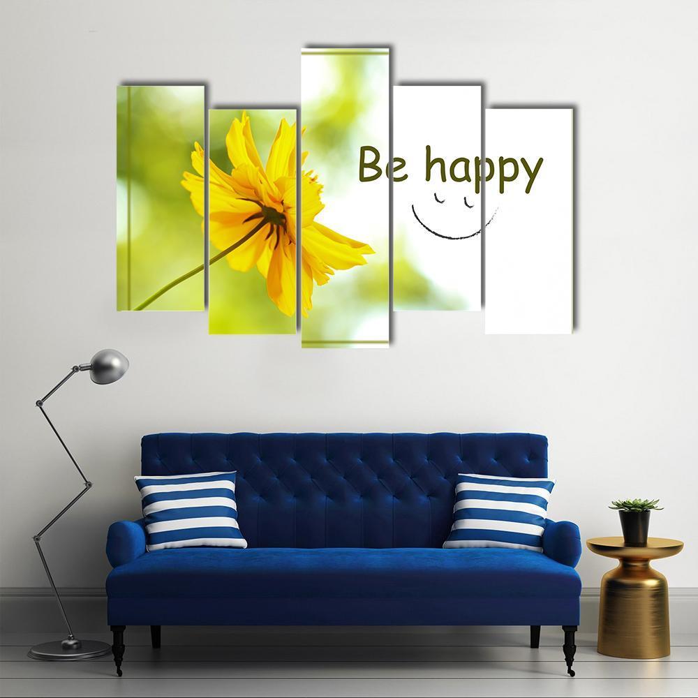 Quote "Be Happy" Canvas Wall Art-5 Pop-Gallery Wrap-47" x 32"-Tiaracle