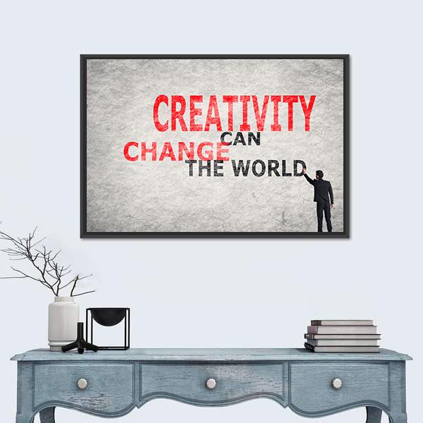 Quote "Creativity Can Change The World" Canvas Wall Art-1 Piece-Floating Frame-24" x 16"-Tiaracle