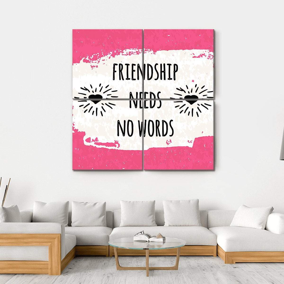 Quote "Friendship Needs No Words" Canvas Wall Art-4 Square-Gallery Wrap-17" x 17"-Tiaracle