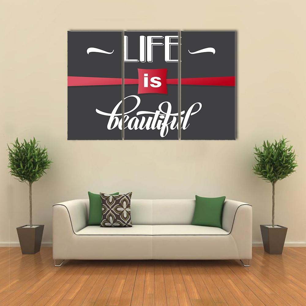 Quote "Life Is Beautiful" Canvas Wall Art-3 Horizontal-Gallery Wrap-37" x 24"-Tiaracle