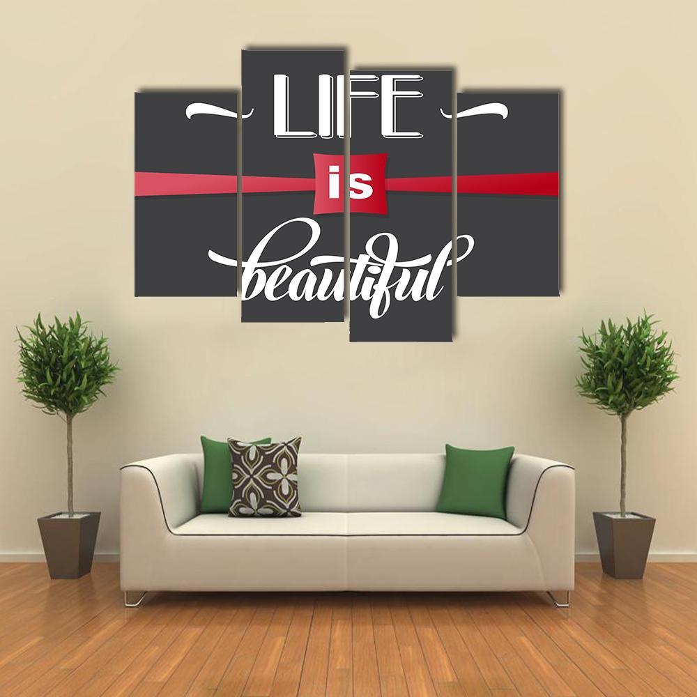 Quote "Life Is Beautiful" Canvas Wall Art-4 Pop-Gallery Wrap-50" x 32"-Tiaracle