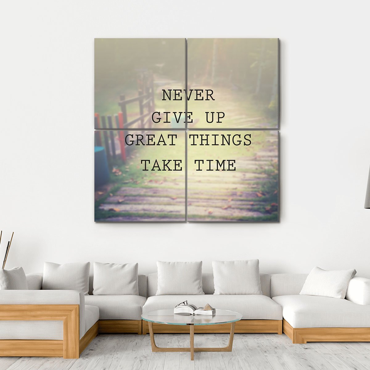 Quote "Never Give Up Great Things Take Time" Canvas Wall Art-4 Square-Gallery Wrap-17" x 17"-Tiaracle