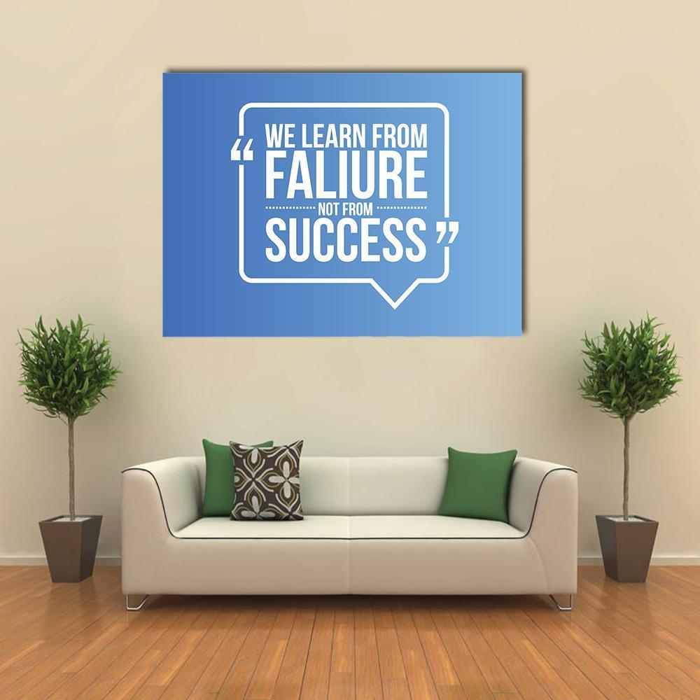 We Learn from Failure Quote Canvas Wall Art in white and blue, single panel hung on a wall