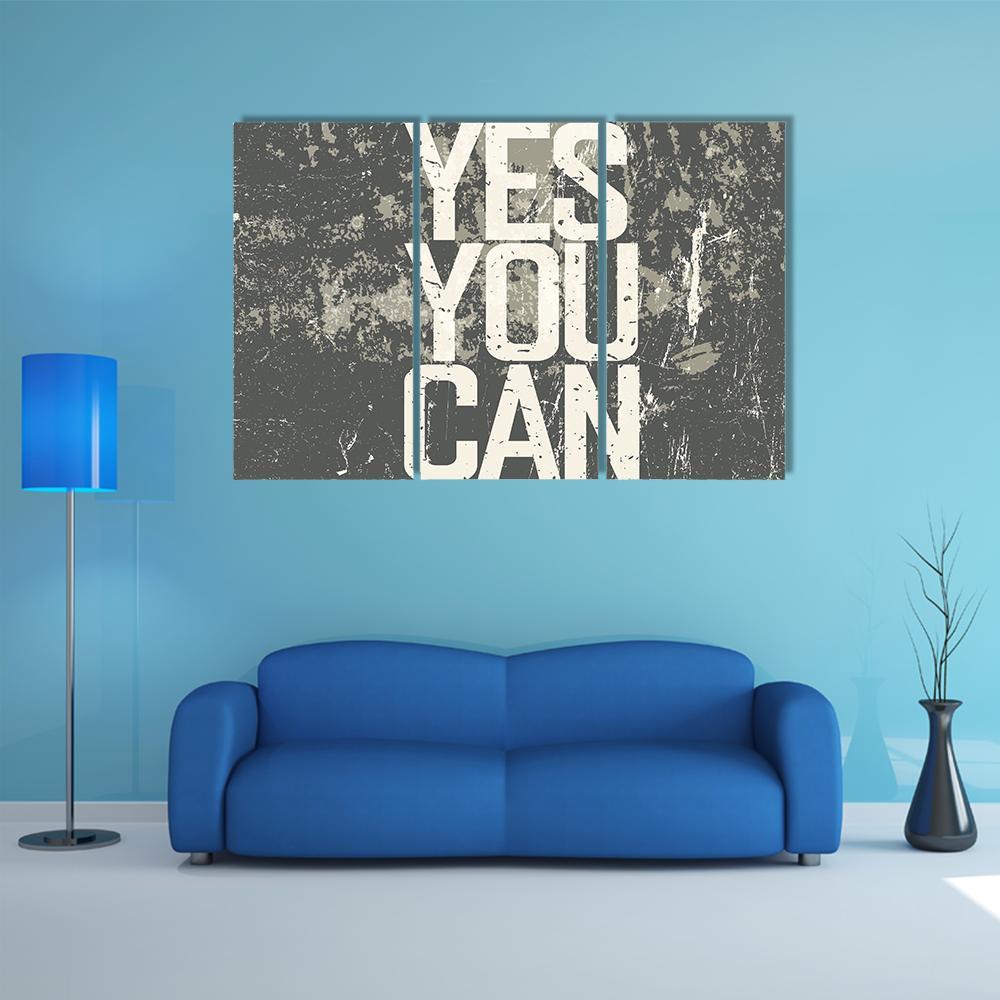 Quote " Yes You Can " Canvas Wall Art-3 Horizontal-Gallery Wrap-37" x 24"-Tiaracle