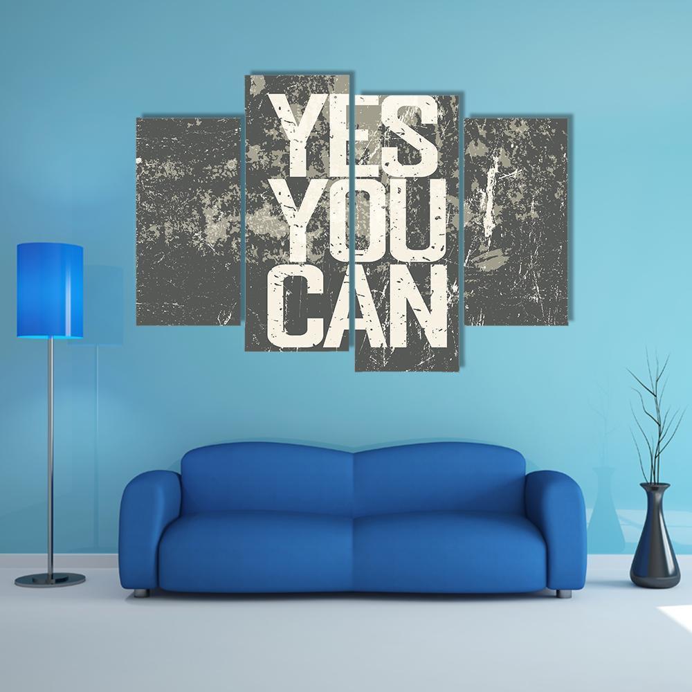 Quote " Yes You Can " Canvas Wall Art-4 Pop-Gallery Wrap-50" x 32"-Tiaracle