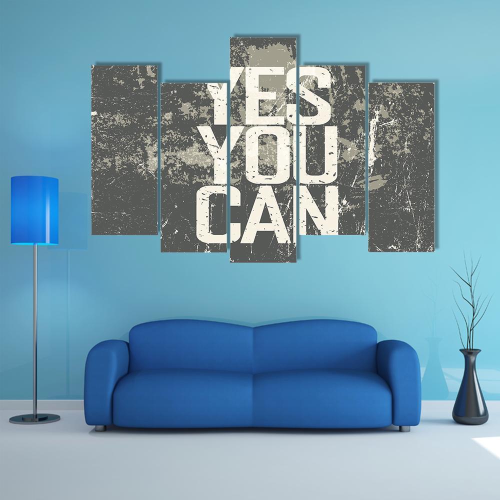 Quote " Yes You Can " Canvas Wall Art-5 Pop-Gallery Wrap-47" x 32"-Tiaracle