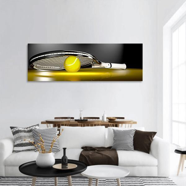 Tennis Ball Under Racket Panoramic Canvas Wall Art-3 Piece-25" x 08"-Tiaracle