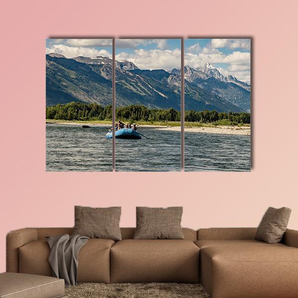 Rafting The Snake River In Wyoming Canvas Wall Art-3 Horizontal-Gallery Wrap-37" x 24"-Tiaracle