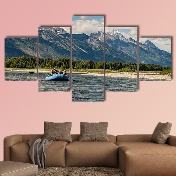 Rafting The Snake River In Wyoming Canvas Wall Art-5 Star-Gallery Wrap-62" x 32"-Tiaracle