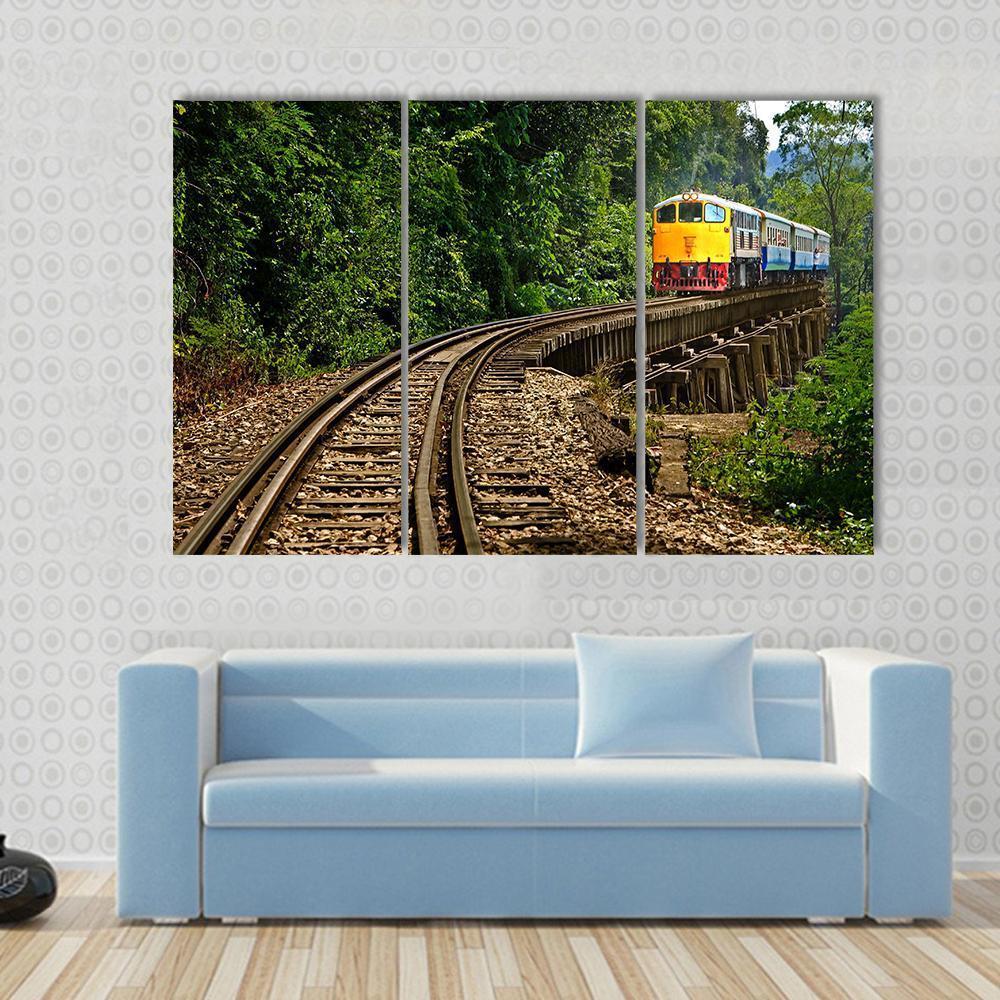 Rail Travel In Kanchanaburi Province Thailand Canvas Wall Art-3 Horizontal-Gallery Wrap-37" x 24"-Tiaracle