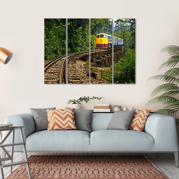 Rail Travel In Kanchanaburi Province Thailand Canvas Wall Art-4 Horizontal-Gallery Wrap-34" x 24"-Tiaracle