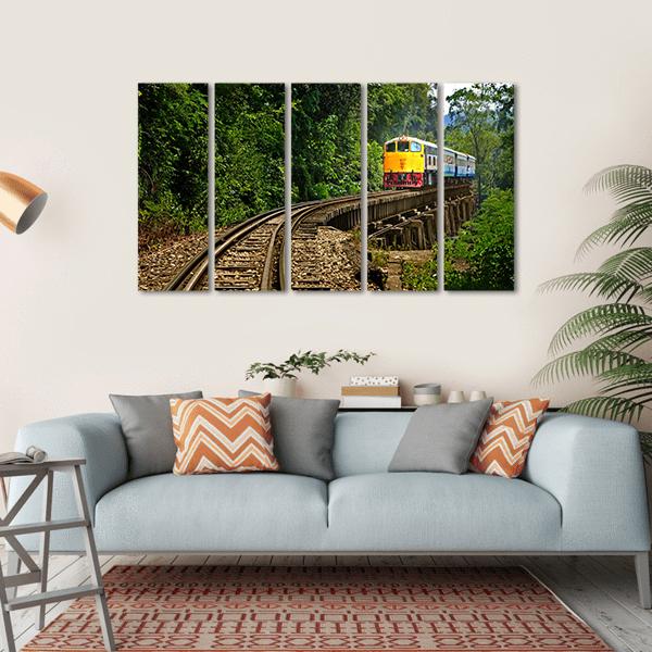Rail Travel In Kanchanaburi Province Thailand Canvas Wall Art-5 Horizontal-Gallery Wrap-22" x 12"-Tiaracle
