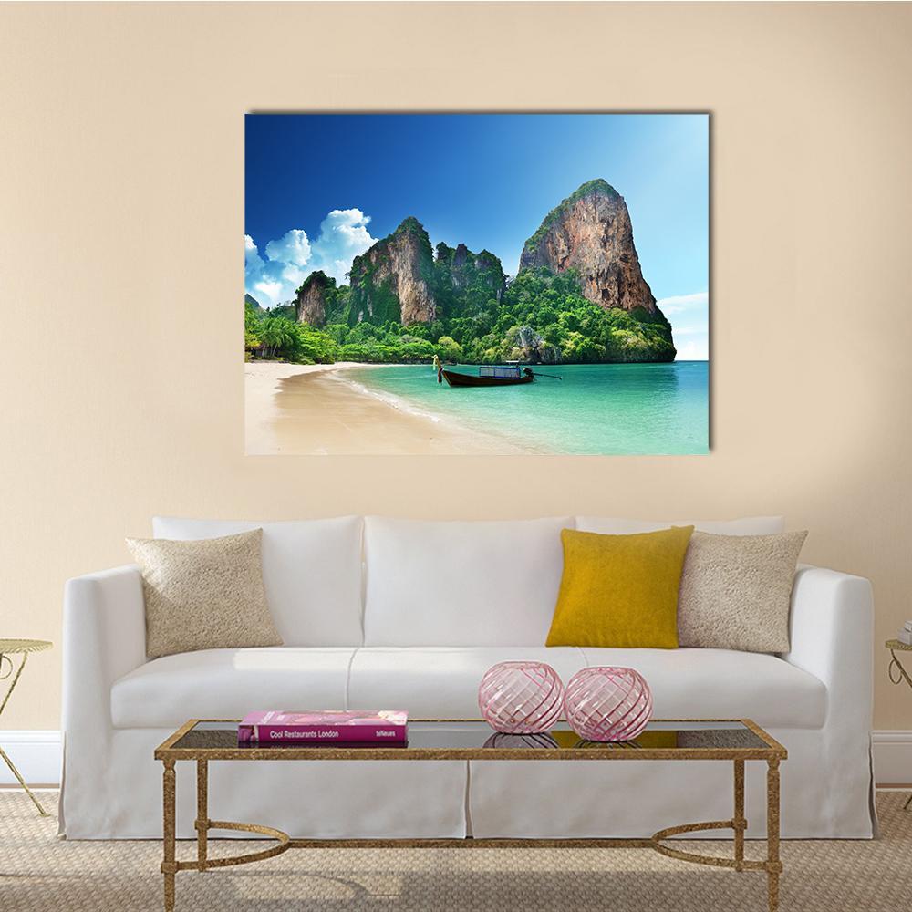 Railay Beach In Krabi Thailand Canvas Wall Art-5 Horizontal-Gallery Wrap-22" x 12"-Tiaracle